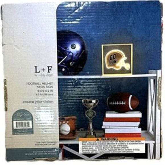 L+F by Lily & Faye Football Helmet Neon Sign Light 9"x9"x2" USB Powered Wall Dec - Picture 3 of 3